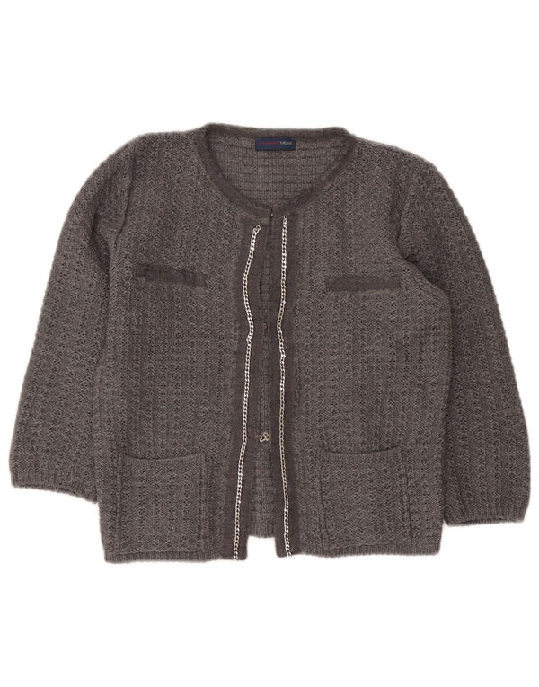 Trussardi Jeans Dame 3/4-ærmet Crop Cardigan Sweater UK 12 Mellemgrå