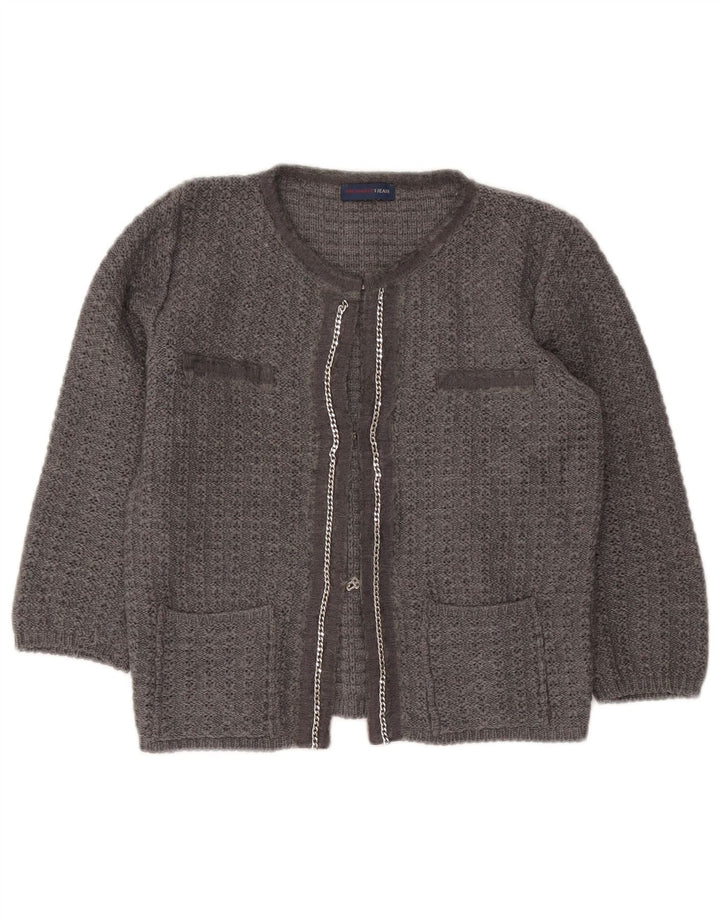 Trussardi Jeans Dame 3/4-ærmet Crop Cardigan Sweater UK 12 Mellemgrå