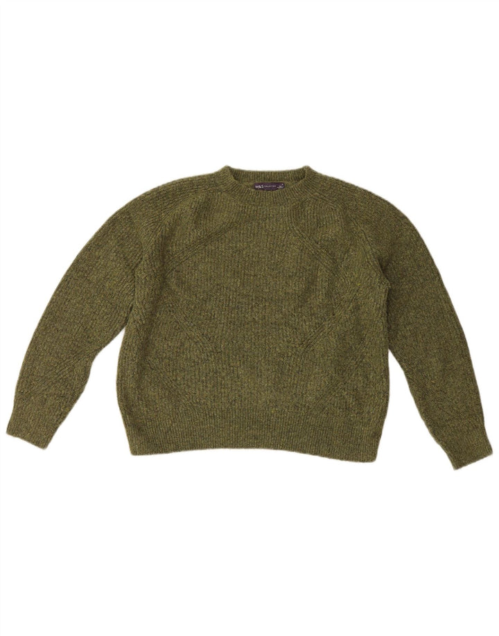 Marks & Spencer Dame sweater med rund hals DK 14 Medium Grøn Flecked