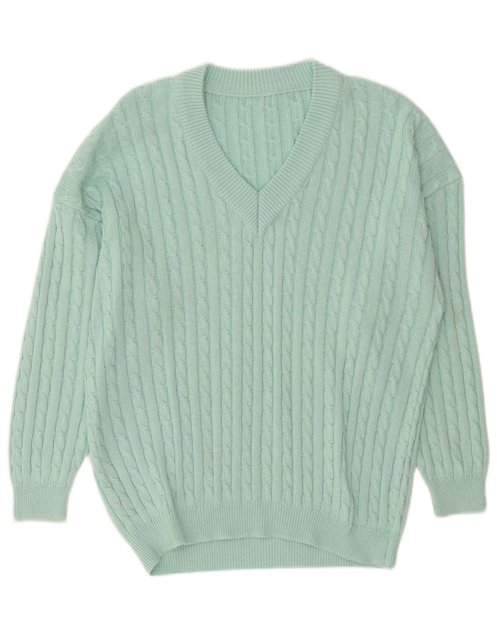 Vintage herre V-hals sweater stor turkis