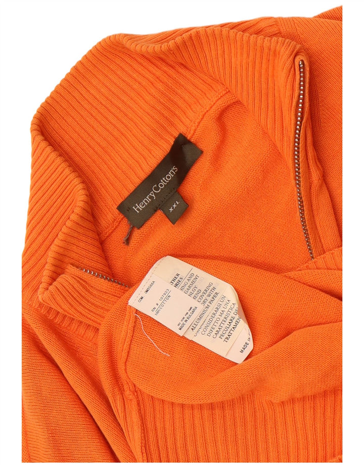 Henry Cottons Herre Zip Neck Jumper Sweater 2XL Orange Bomuld