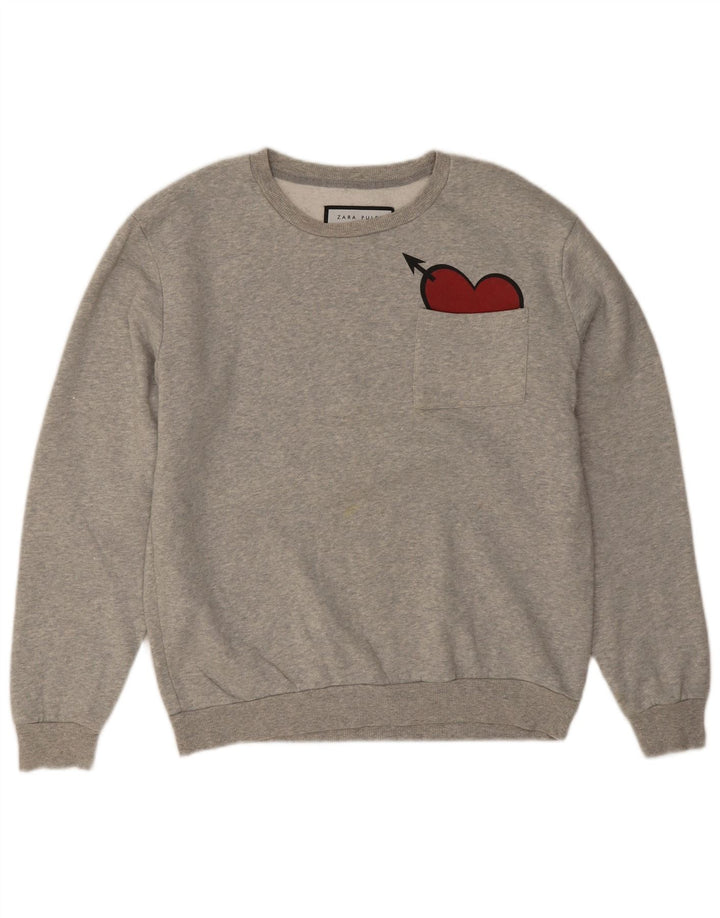 Zara Sweatshirt-trøje til mænd, stort gråt flækket hjerte