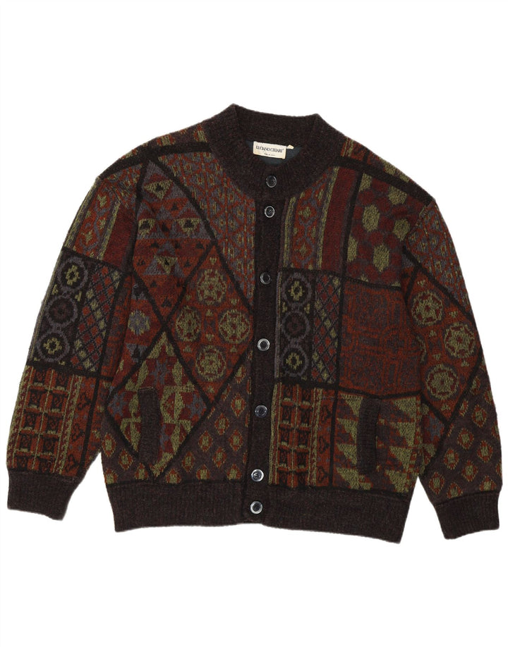 LUCIANO CHIARI Herre cardigan sweater IT 52 Stor brun patchwork uld