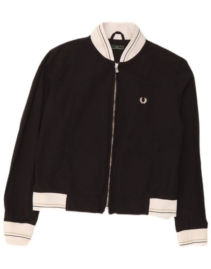 Fred Perry Womens træningsdragt topjakke UK 16 Large Black Colourblock Bomuld