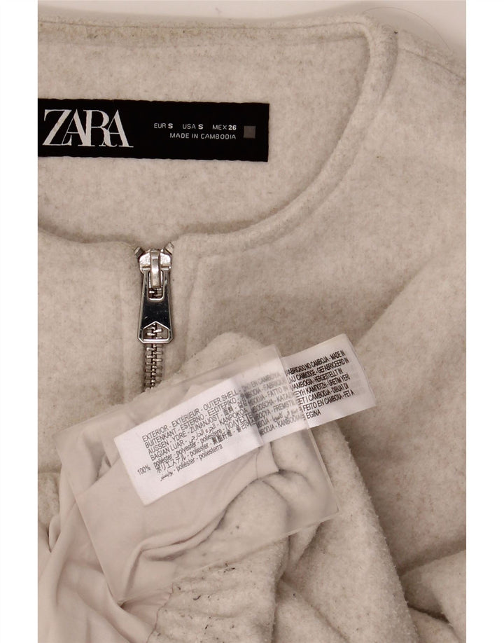 Zara Womens Crop Oversized Bomber Jacket UK 10 Small Beige Polyester