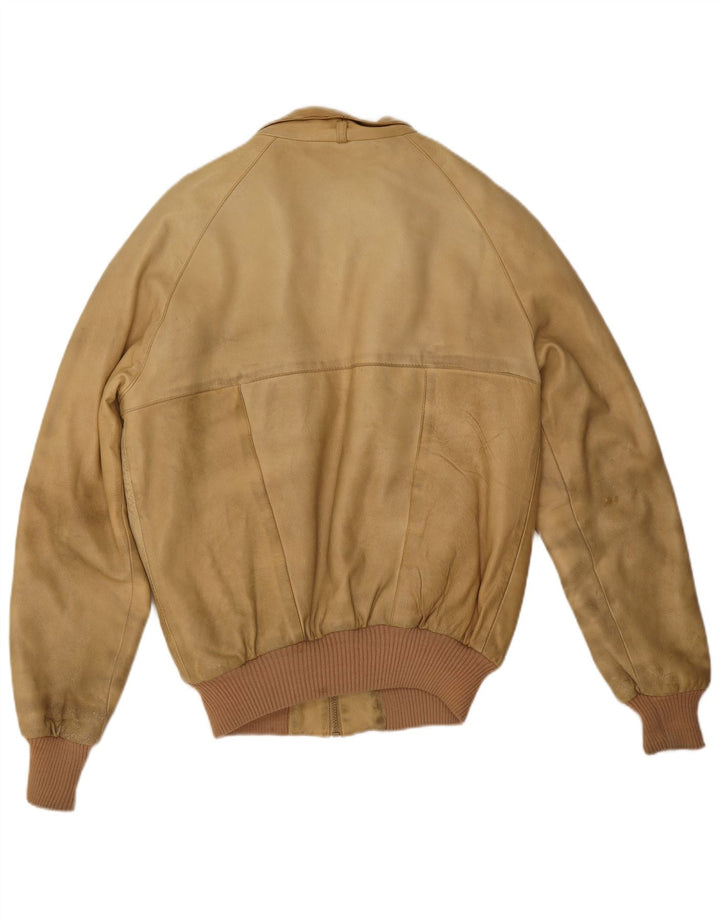 Vintage Herre Sherpa Læderjakke IT 52 XL Beige Læder
