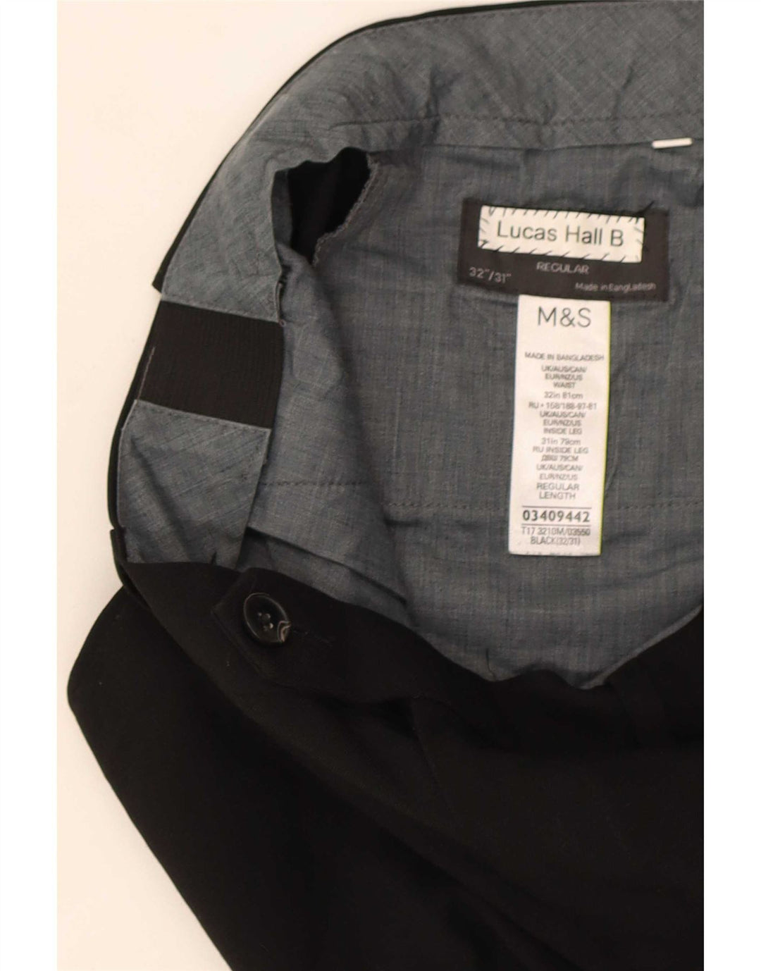 Marks & Spencer Herre Regular Fit Suit Bukser W32 L31 Sort polyester