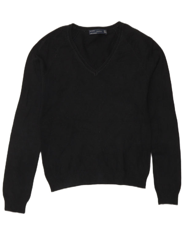 Zara Womens V-Neck Jumper Sweater UK 14 Large Black