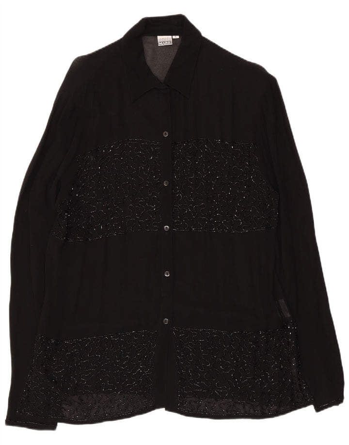 Andrea Mare Dame Se Through Shirt Bluse UK 16 Large Black Viscose