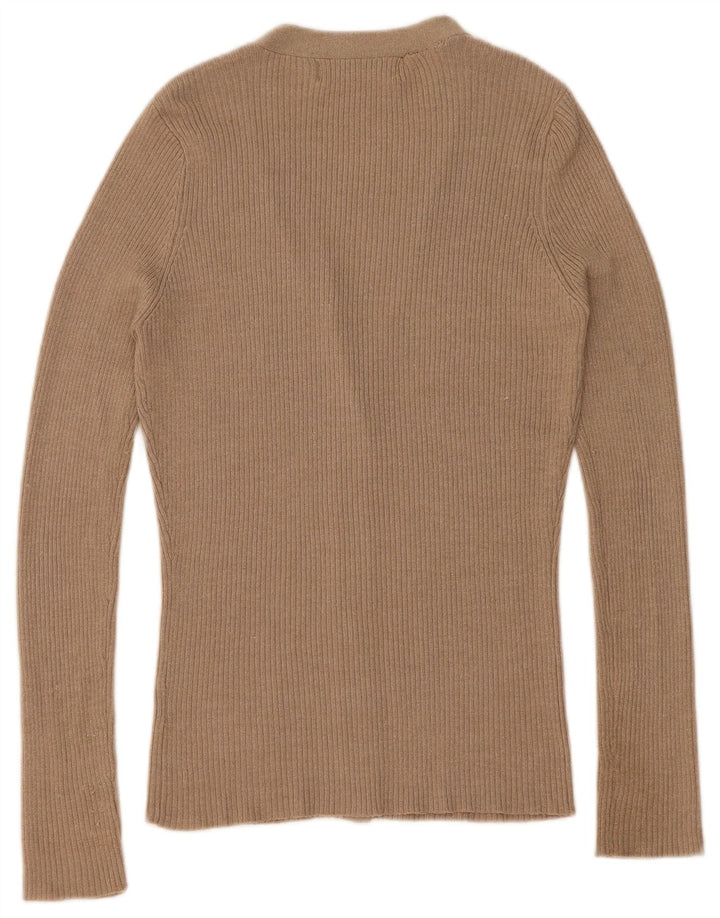 Zara Dame Cardigan Sweater UK 14 Medium Beige Flecked Viscose