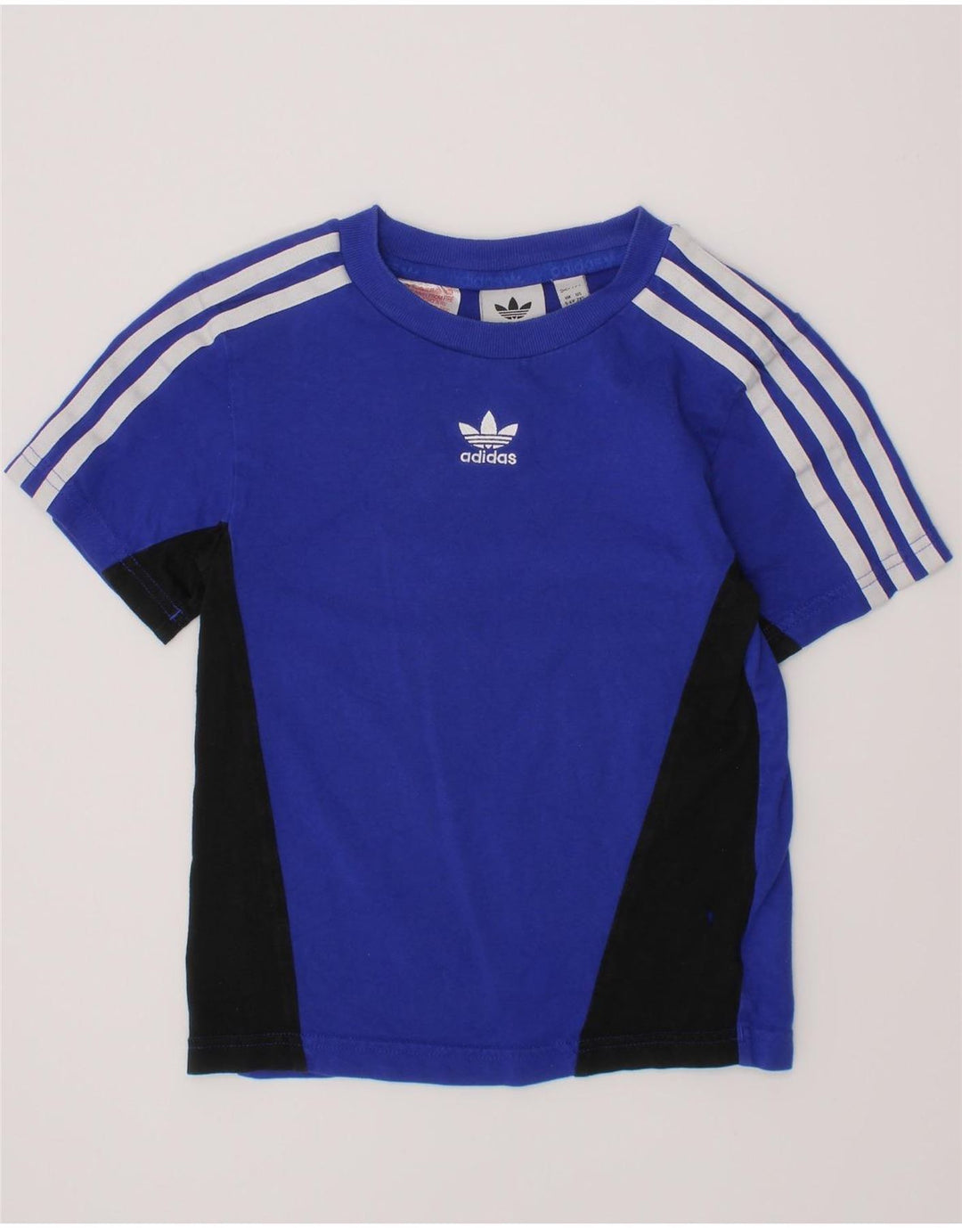 ADIDAS Drenge T-Shirt Top 5-6 år Blå Colourblock Bomuld