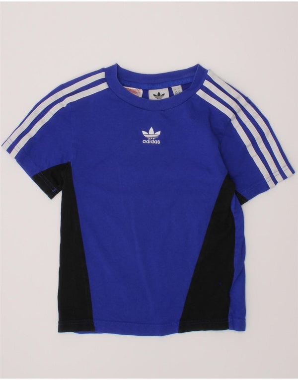 ADIDAS Drenge T-Shirt Top 5-6 år Blå Colourblock Bomuld