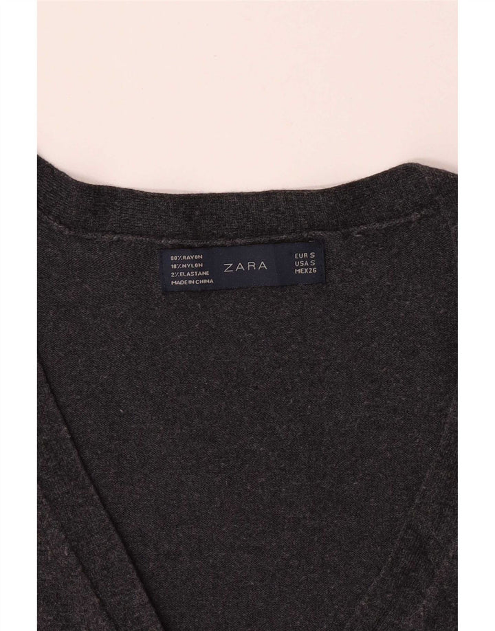 Zara Dame Cardigan Sweater UK 10 Small Grey Rayon