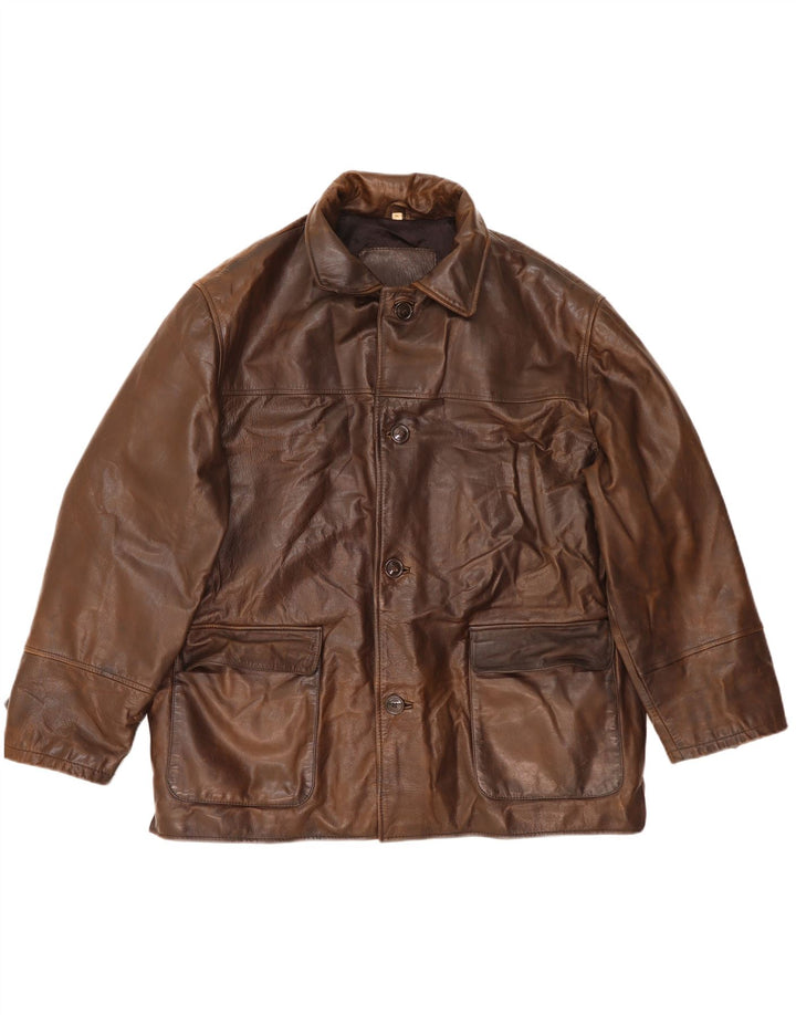 Vintage herre læderjakke IT 54 2XL brunt læder