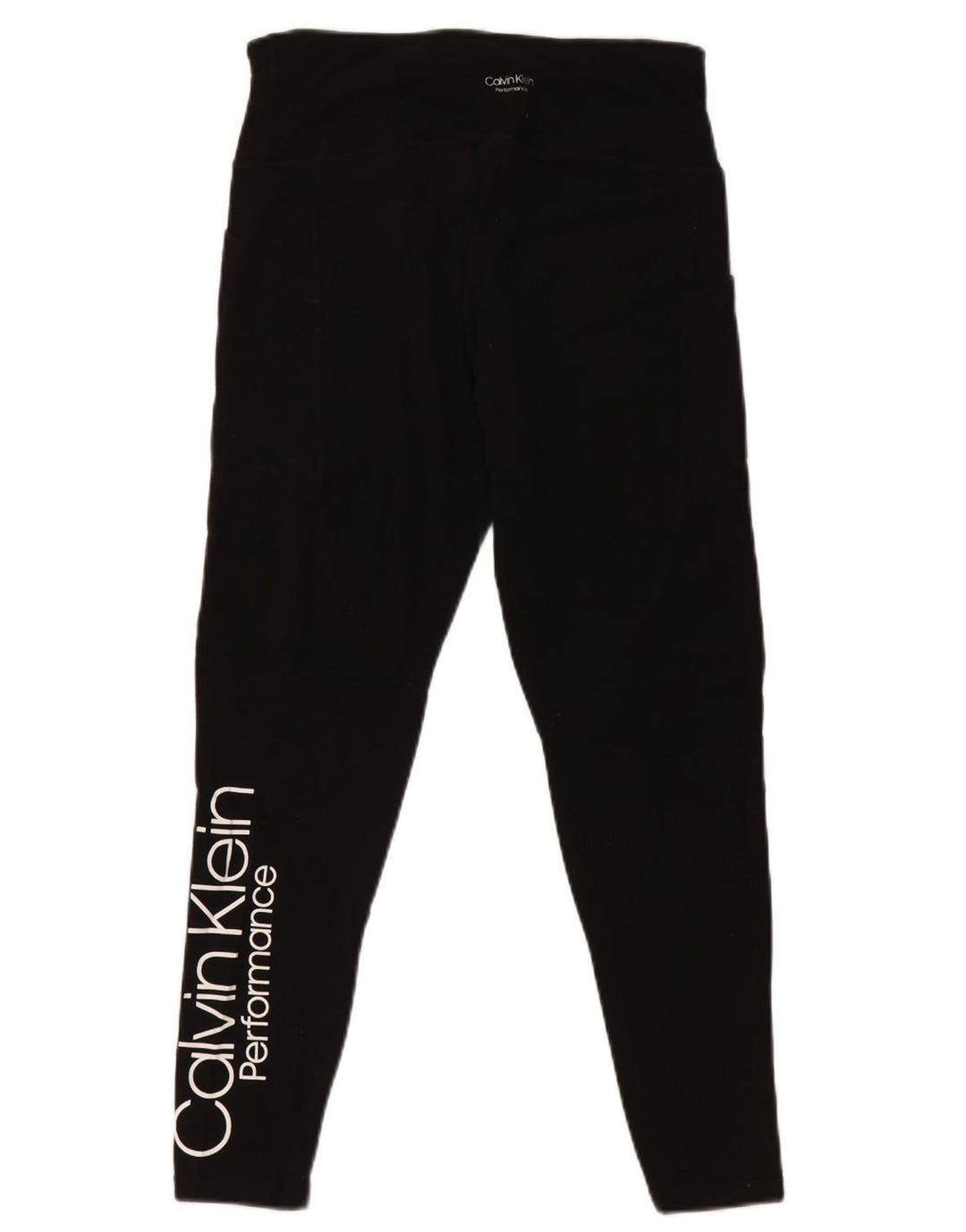 CALVIN KLEIN Kvinders Grafiske Crop Leggings UK 12 Medium Sort Bomuld