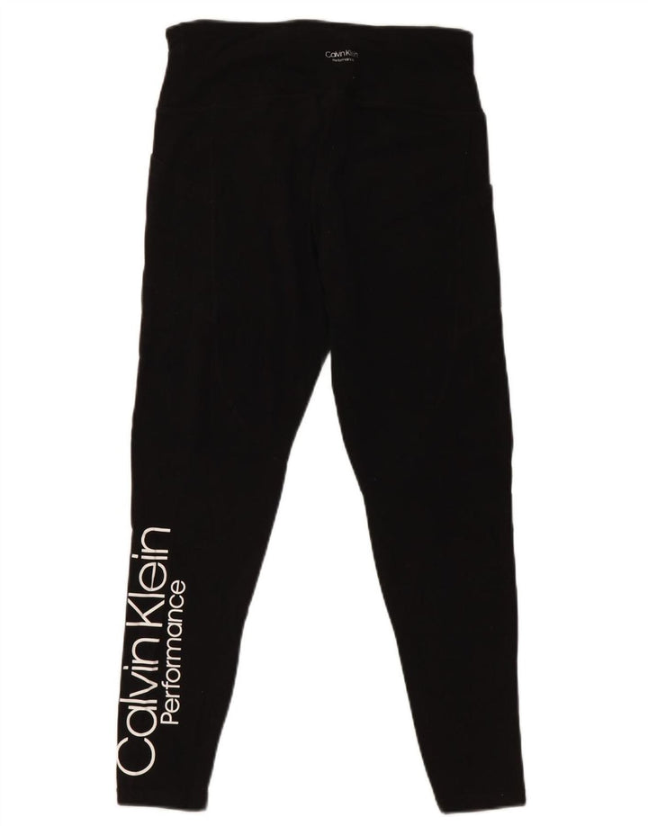 CALVIN KLEIN Kvinders Grafiske Crop Leggings UK 12 Medium Sort Bomuld