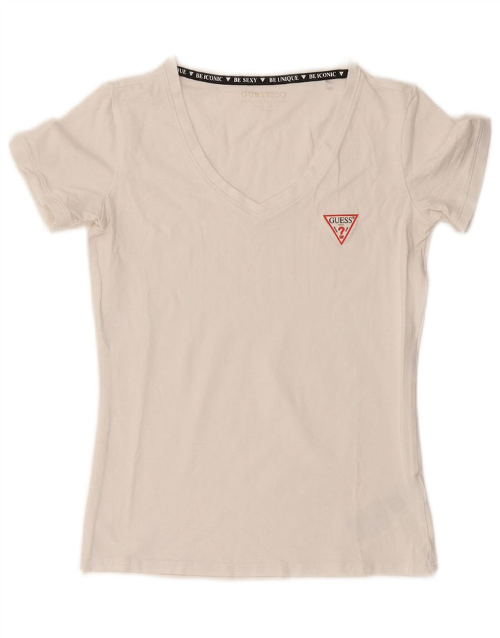 Guess Dame T-Shirt Top UK 12 Medium Hvid Bomuld