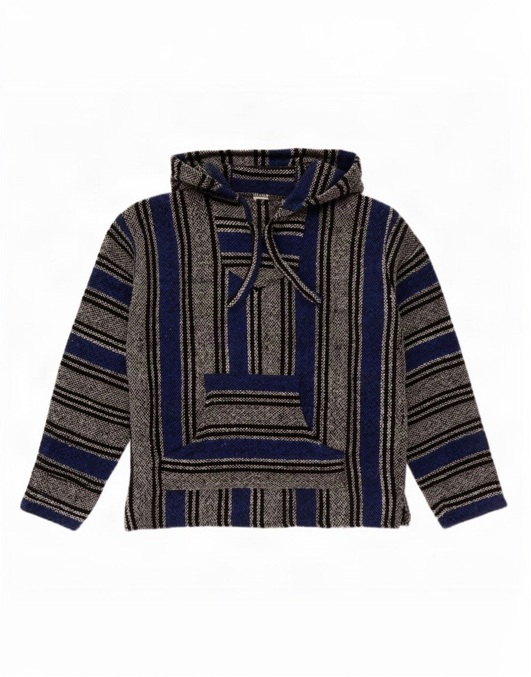 Vintage sweater med hætte til mænd, lille blå stribet