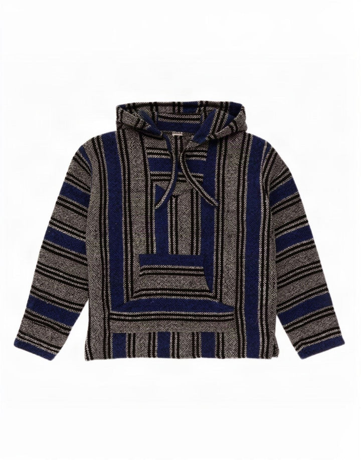 Vintage sweater med hætte til mænd, lille blå stribet
