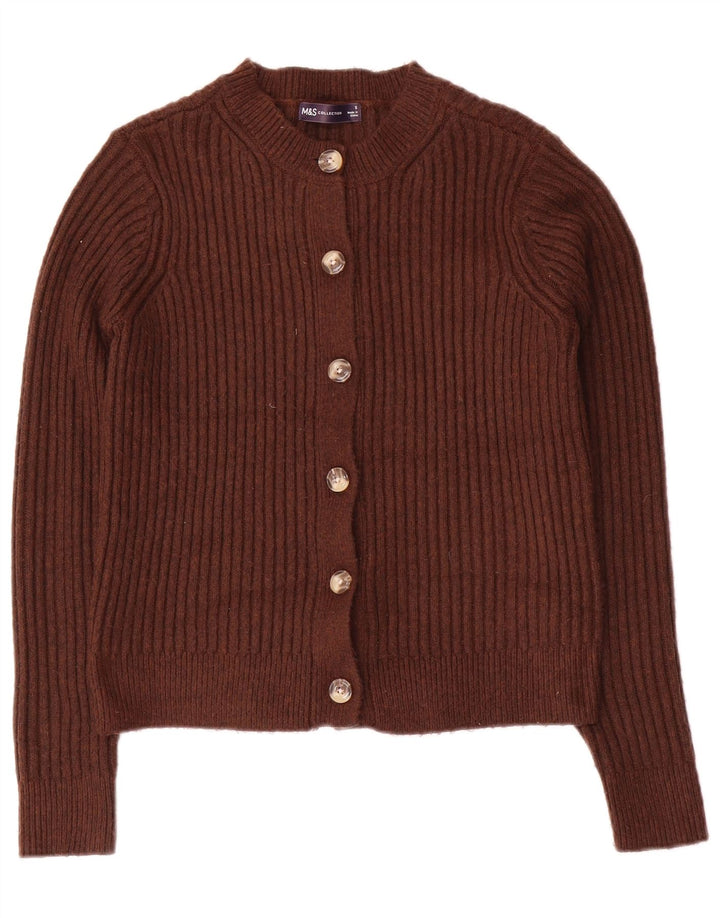 Marks & Spencer Womens Crop Cardigan Sweater UK 10 Small Brown Polyester