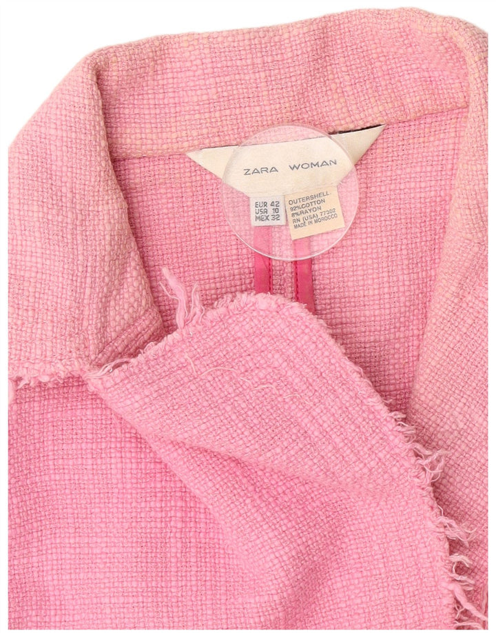 Zara Womens Crop 1-knap blazerjakke EU 42 Large Pink Bomuld