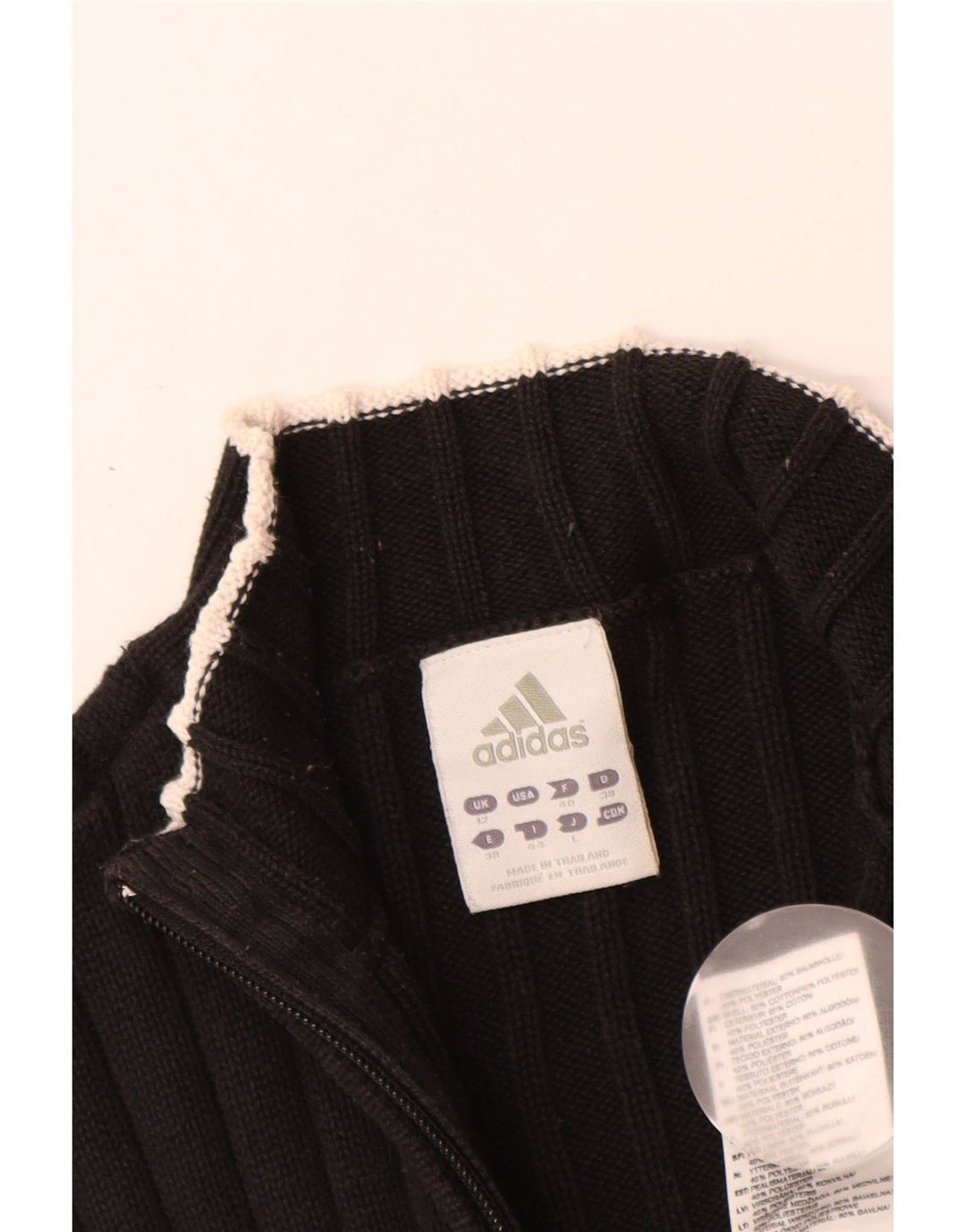 ADIDAS Dame Cardigan Sweater UK 12 Medium Sort Bomuld