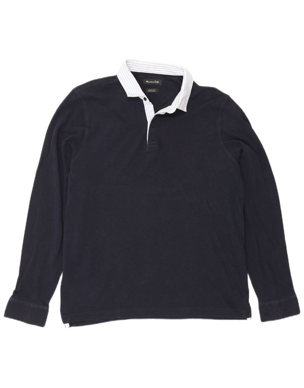 Massimo Dutti Langærmet Herre Casual Fit Rugby Polo Shirt Large Navy Blue