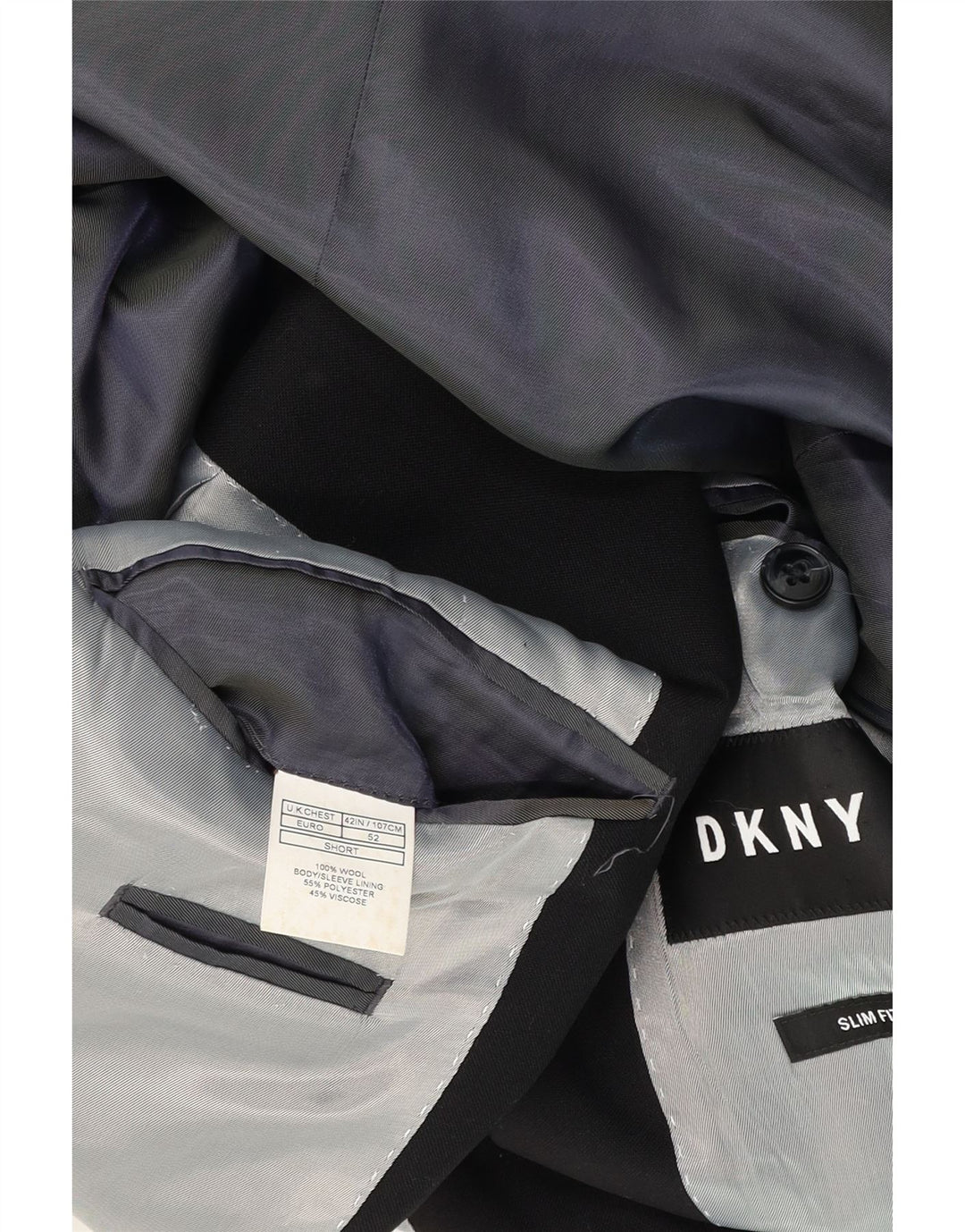 Dkny Herre Short 2 Button Slim Fit Blazer Jacket UK 42 XL Black Wool