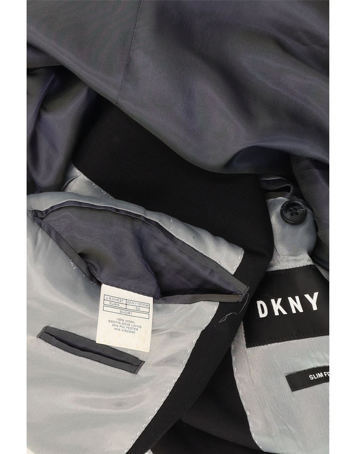 Dkny Herre Short 2 Button Slim Fit Blazer Jacket UK 42 XL Black Wool