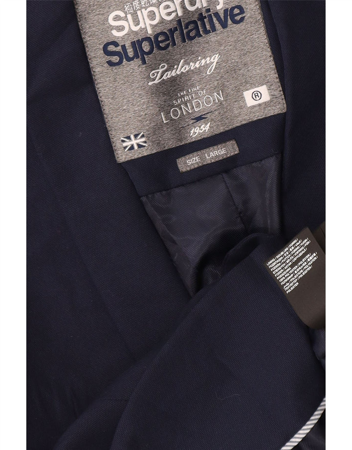 Superdry Dame 1-knaps blazerjakke UK 16 Stor marineblå polyester