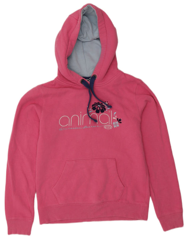 Animal Dame Grafisk Hoodie Jumper UK 10 Small Pink Bomuld