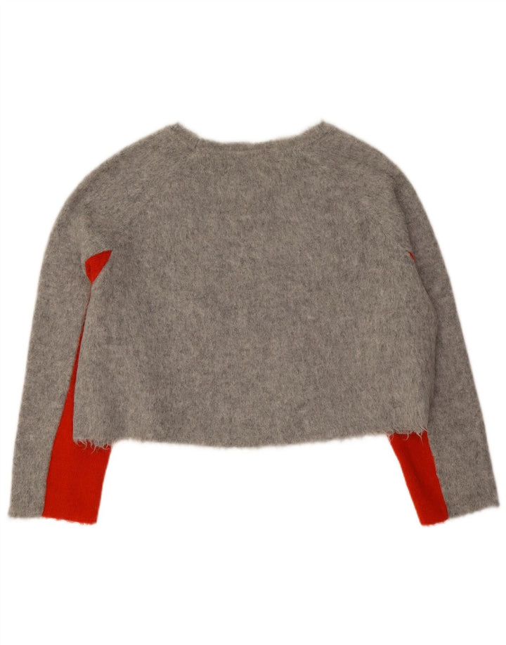 Max&Co. Womens Crop Boat Neck Jumper Sweater UK 10 Small Grey Geometric