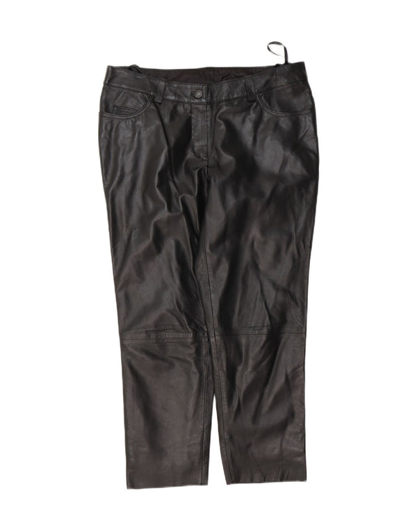 Heine Womens Crop Leather Trousers UK 14 Large W32 L25 Black Leather