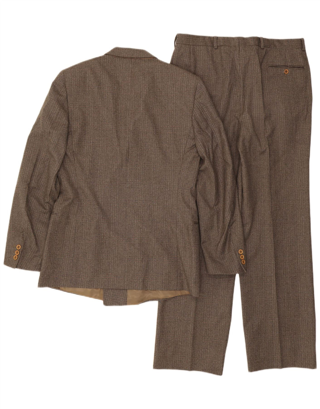 Vintage Herre 2-delt jakkesæt IT 50 Large W32 L32 Brun ternet uld