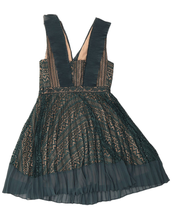 FRANSK FORBINDELSE Dame Ærmeløs A-line Kjole UK 12 Medium Grøn