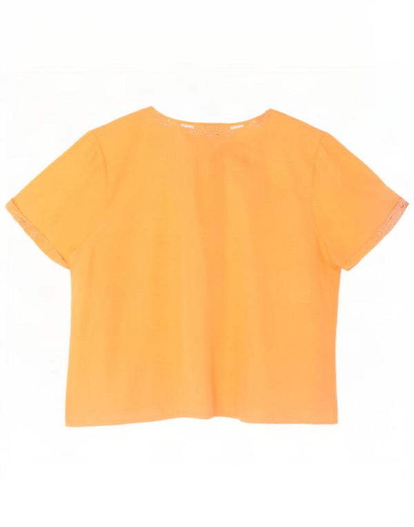 Vintage kortærmet skjortebluse til kvinder IT 42 Medium Orange Floral Silke