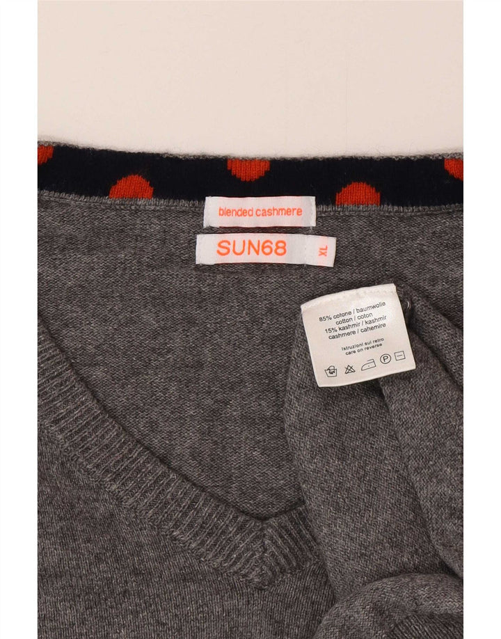 Sun68 Herre V-hals sweater XL Grå Flecked Bomuld