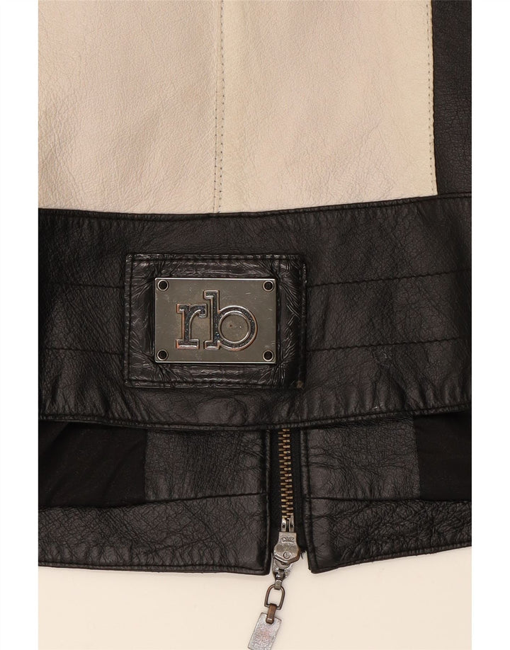 ROCCOBAROCCO Womens Crop Bomber Jacket IT 50 XL Black Colourblock Leather Vintage Roccobarocco and Second-Hand Roccobarocco from Messina Hembry 