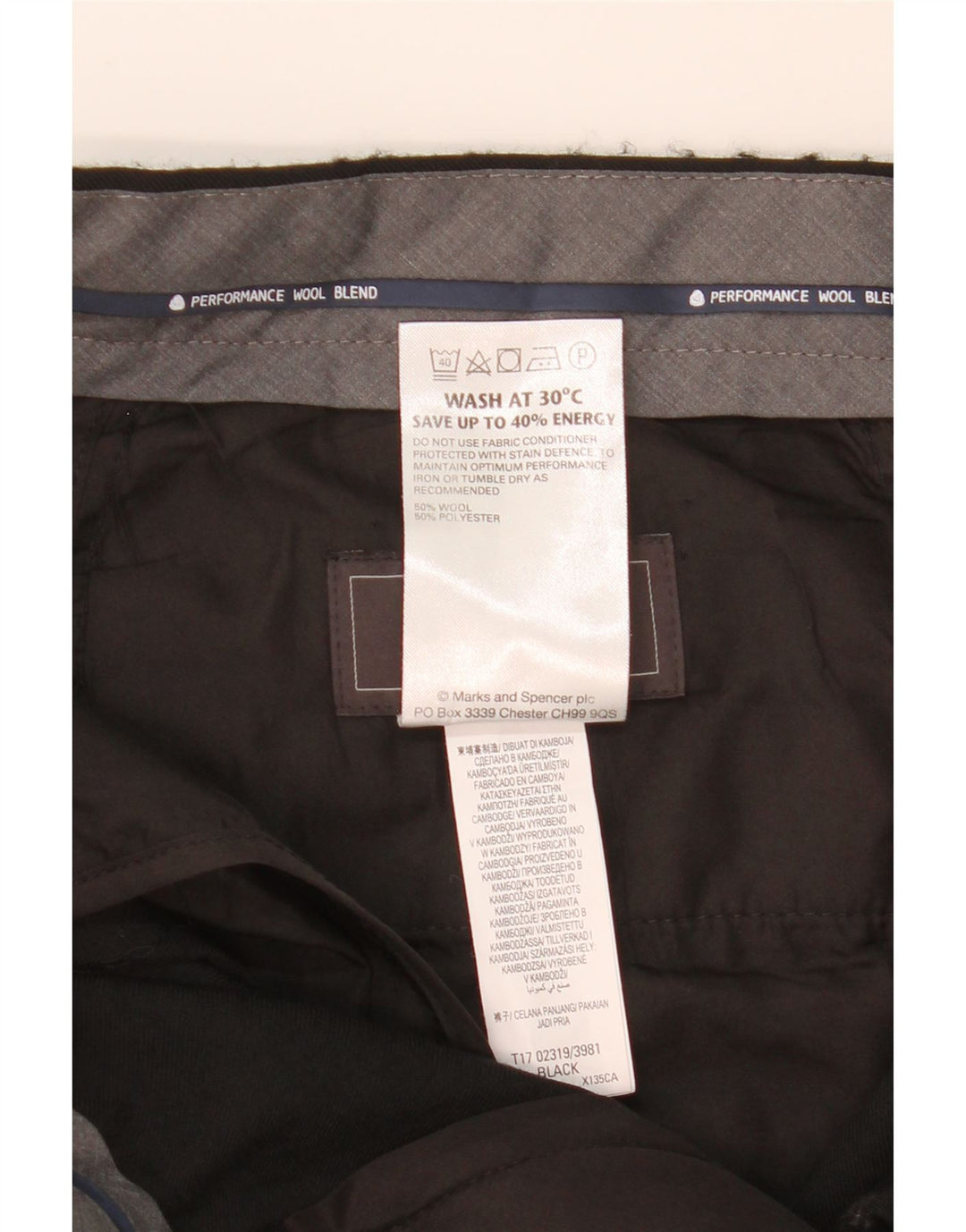 MARKS & SPENCER Herre Regular Fit Suit Bukser W34 L31 Sort Uld