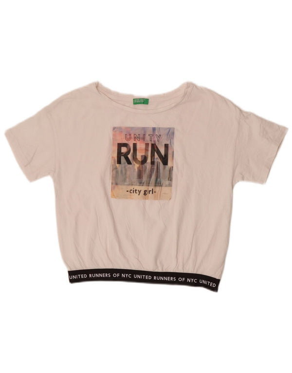 Benetton Girls Crop Grafisk T-shirt Top 10-11 år XL Hvid Colourblock