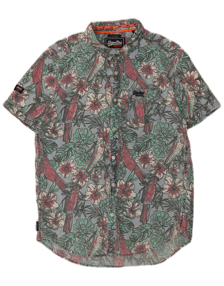SUPERDRY Kortærmet skjorte med normal pasform til mænd Stor blå blomstret bomuld