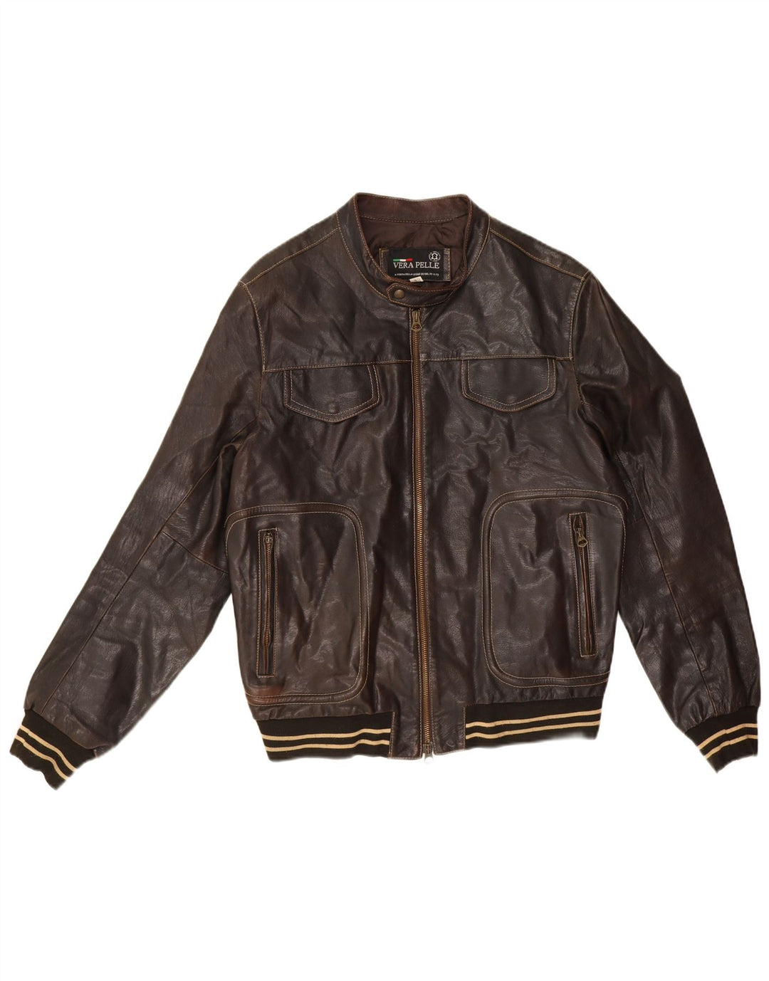 Vintage herre læderjakke IT 52 XL brunt læder