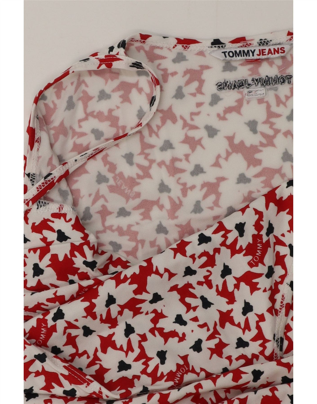 TOMMY HILFIGER Dame Abstrakt mønster bluse Top UK 12 Medium Rød