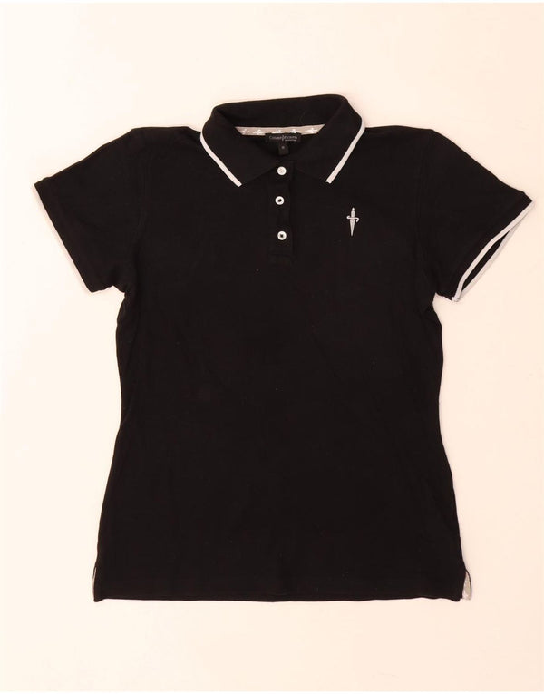 Cesare Paciotti Dame Polo Shirt UK 12 Medium Sort Bomuld