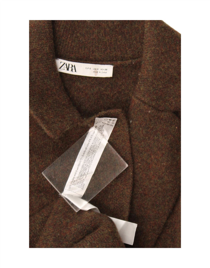 Zara Dame Oversized Overfrakke UK 10 Small Khaki Wool