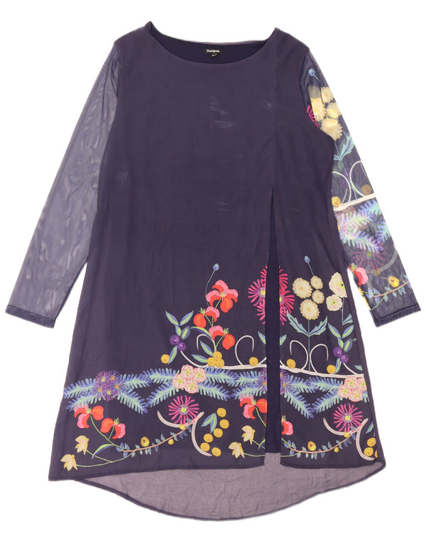 Desigual Dame Langærmet A-Line Kjole EU 46 XL Navy Blue Floral