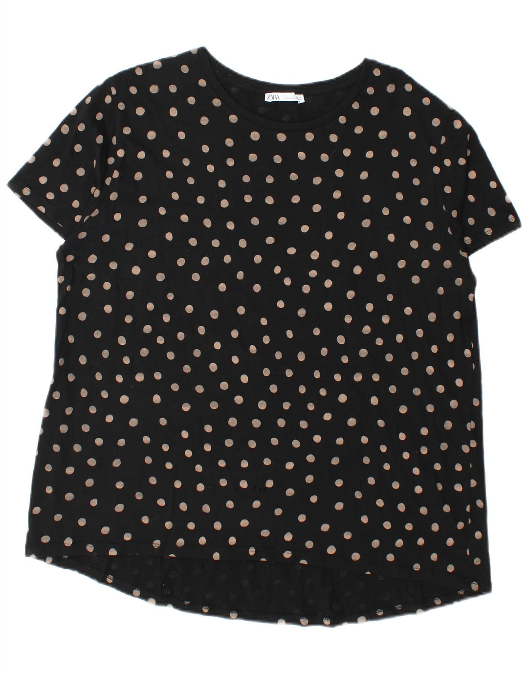Zara Dame T-Shirt Top UK 18 XL Sort Plettet