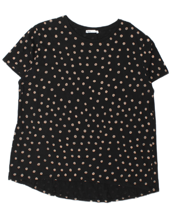 Zara Dame T-Shirt Top UK 18 XL Sort Plettet