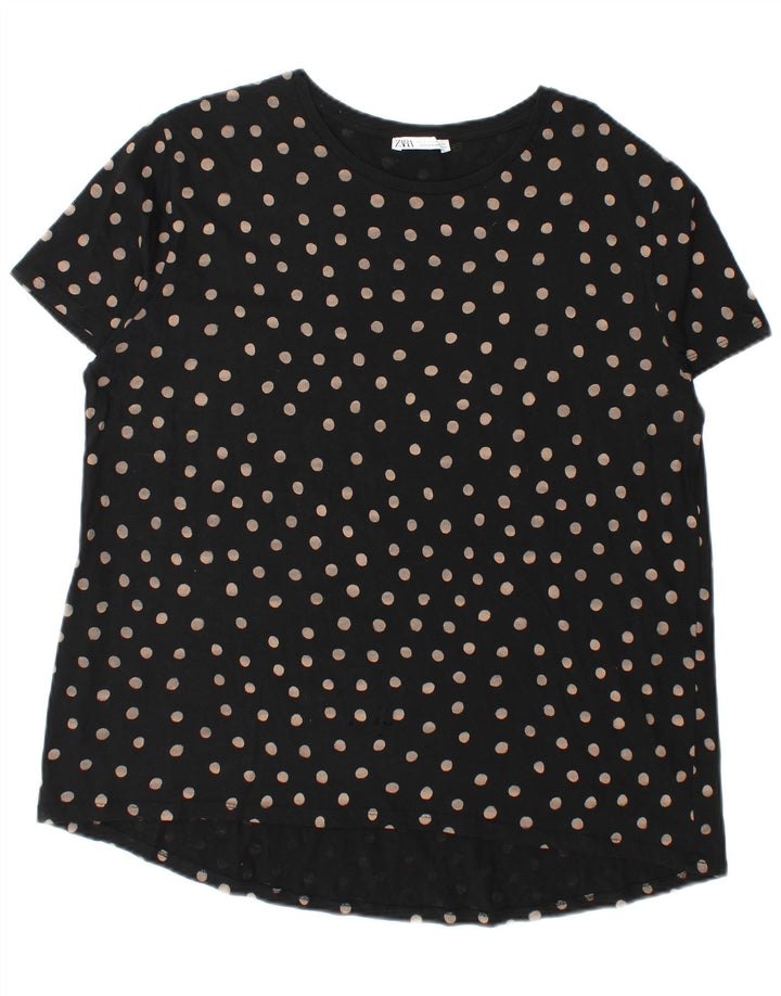 Zara Dame T-Shirt Top UK 18 XL Sort Plettet