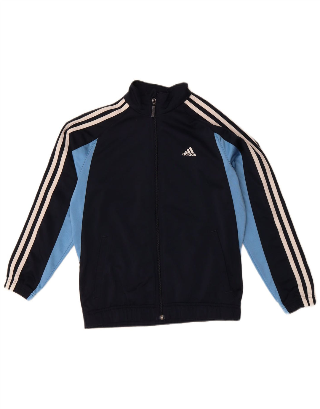 ADIDAS Boys Tracksuit Top Jacket 11-12 Years Navy Blue Colourblock